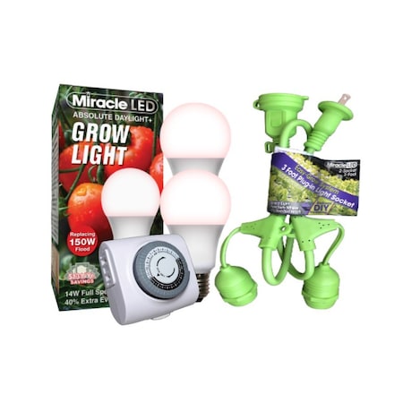 Miracle Led Red Spectrum Two Socket Absolute Daylight PLUS Light Fixture, Timer, 2PK 802992